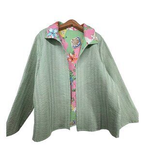 Alfred Dunner Women Blazer Cardigan Green Gingham Reversible NEW MSRP $70 Sz 22W